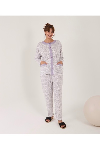 AYSUN TEKSTİL PRODUS NOU... Set de pijamale pentru mamă din bumbac de iarnă, din bumbac dublu, cu căptușeală din fleece umaş Geniş Ke croială nden, liliac deschis