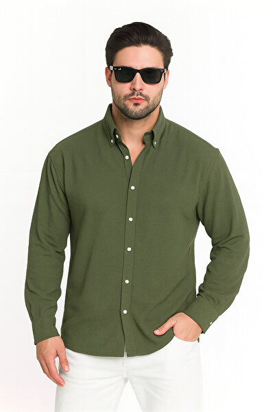 Genel Markalar Haki Oversize Dokulu Gömlek