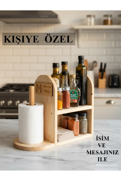 BG WOOD Kişiye Özel Ahşap Mutfak Düzenleyici – Doğal Çamdan Kağıt Havluluk ve...