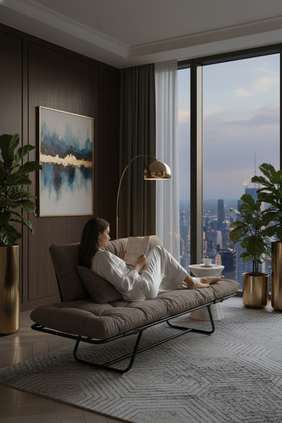 Berta Concept Bhusra Yatak Olabilen Mekanizmalı Ikili Kanepe Kolları Açılan Yataklı Koltuk Gri