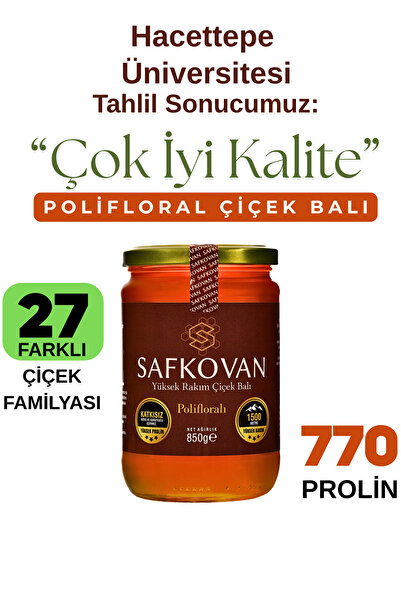 saracoğulları SAFKOVAN 850g Yeni Sezon Yüksek Rakım Şekersiz Poliflora Çiçek Balı 770 Prolin