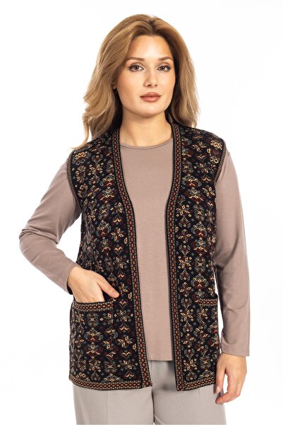 Mutlu City Kadın Etnik Model Triko Örgü Kilim Anne Yelek 1070