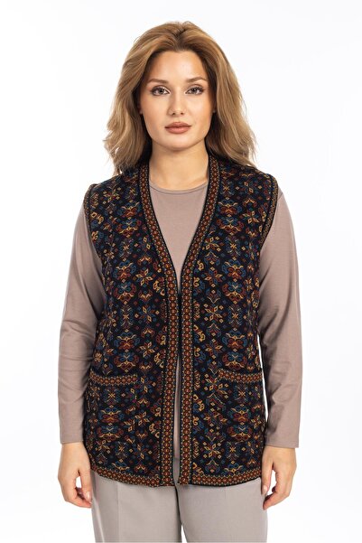 Mutlu City Kadın Etnik Model Triko Örgü Kilim Anne Yelek 1070