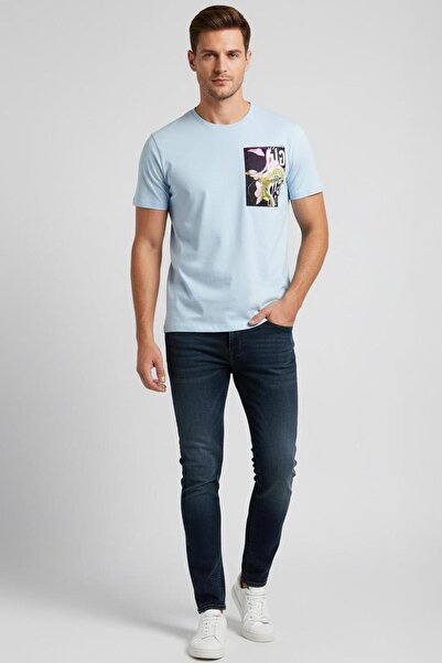 Sabri Özel OVERSIZE BASKILI BİSİKLET YAKA ERKEK T-SHIRT Açık Mavi