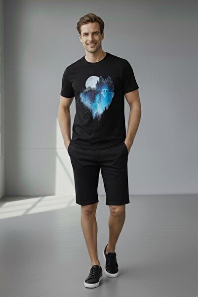 Sabri Özel BASKILI BİSİKLET YAKA T-SHIRT Siyah