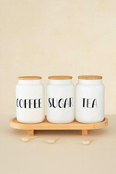 KaiHome 3-Piece Bamboo Base Tea/Coffee/Candy Jar+3 Wooden Spoons