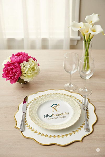 Nisahometeks 4 Κεντημένα Λευκά Σερβίρισμα American Service - Λευκά Πιάτα