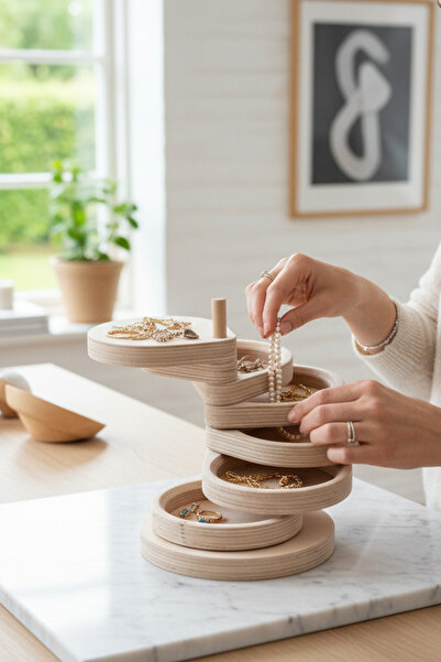 MONTETOYS Wooden 7-Layer Rotating Makeup and Jewelry Organizer Decorative Sto...