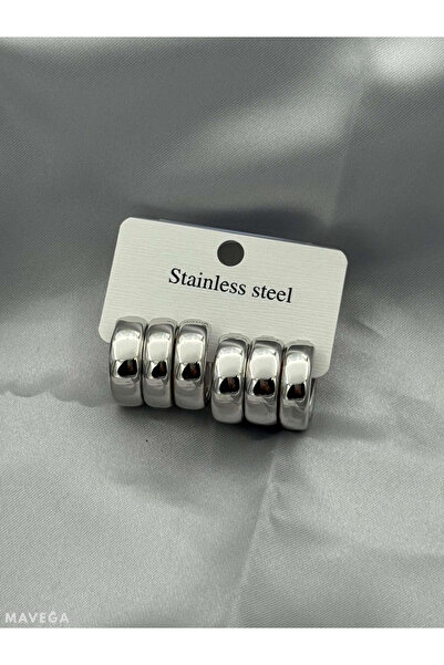 MAVEGA Birleşik Üçlü Yüksek Kalite Yarım Halka Küpe | Kararmaz Çelik, Gümüş Renk