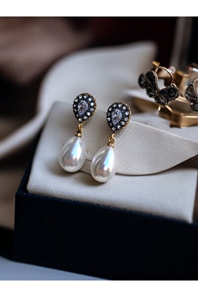 FAYRA ACCESSORIES Zirkon Taşlı Su Damlası İnci Sallantılı Küpe