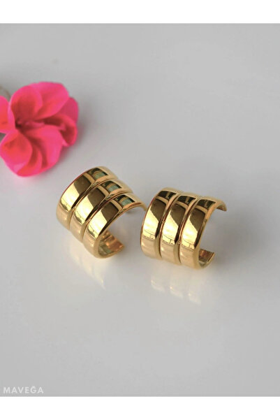 MAVEGA Birleşik Üçlü Yüksek Kalite Yarım Halka Küpe | Kararmaz Çelik, Altın Renk