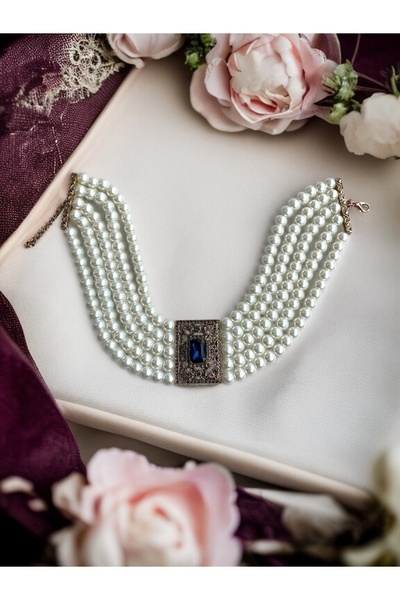 FAYRA ACCESSORIES Elmas Montür Kristal Taşlı İnci Tasma Kolye