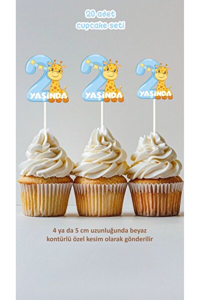 Tasarım 2 Year Old Giraffe Themed Cupcake Topper Cake Topper Birthday Topper ...