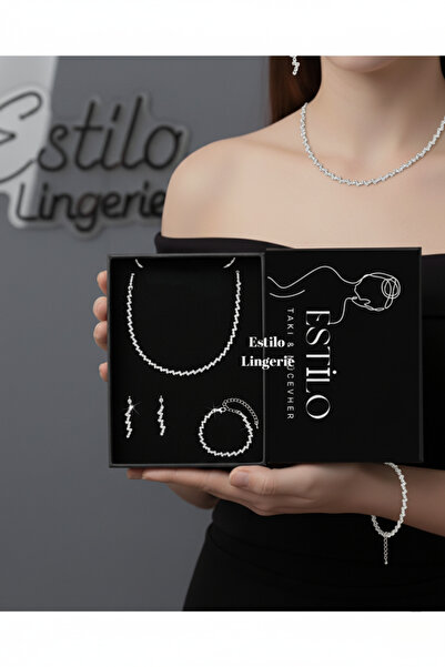 Estilo Lingerie Ajda Model Su Yolu Zarif Kolye Küpe Bileklik Seti Hediye Takı Seti