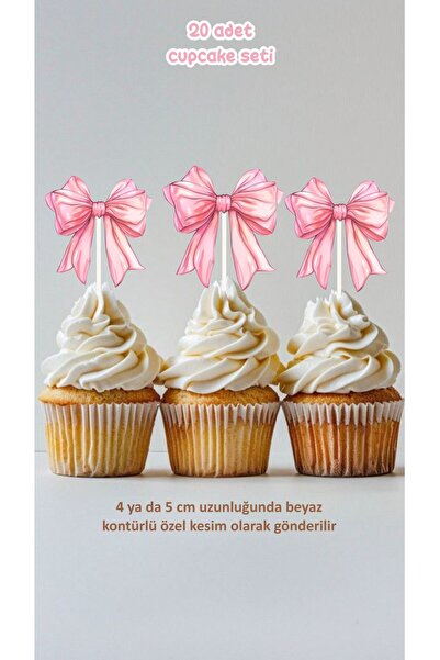 Tasarım Kurdele Temalı Cupcake Süsü Pasta Süsü Doğum Günü Süsü 20 adet