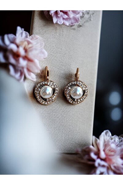 FAYRA ACCESSORIES Zirkon Taşlı Sarmal Inci Sallantılı Küpe