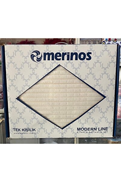 Merinos Modern Line 2 Parça Tek Battaniye Seti - Ekru