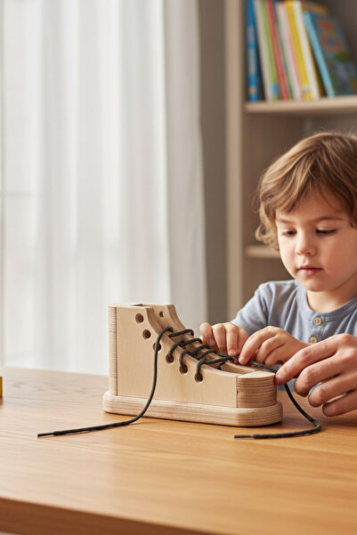 MONTETOYS Ahşap Ayakkabı Bağlama Oyuncağı
