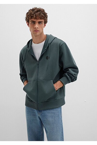 Mavi Logo Hooded Zippered Green Sweatshirt 066979-71598