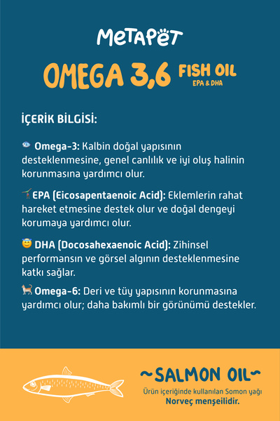Metapet Köpekler için Balık Yağı, Premium Norveç Somonu Yağı, Omega 3 ve 6, Yüksek EPA-DHA