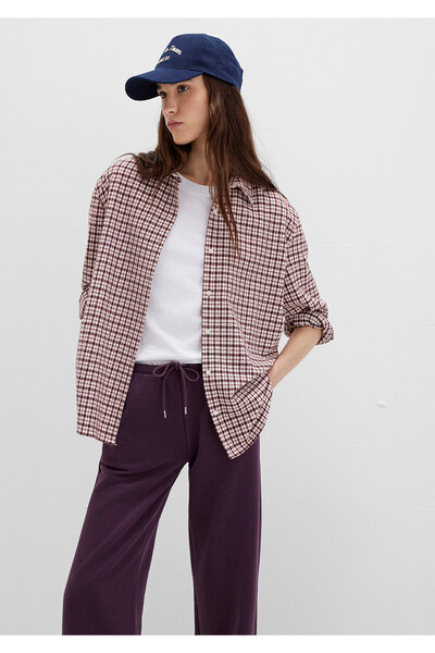 Mavi Bordo Ekose Gömlek Loose Fit / Bol Rahat Kesim 1211419-91458