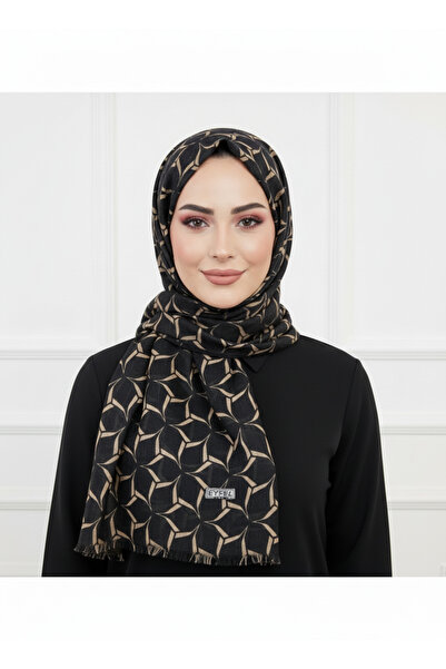 Eyfel FLAMLI PAMUK TÜLBENT SİYAH ZEMİN