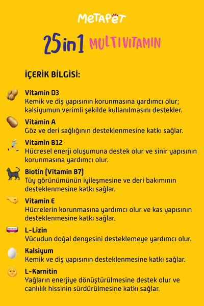 Metapet Köpekler Için Premium Multivitamin Damla, Eklem Destekleyici, C Ve D Vitaminleri, 50 ml