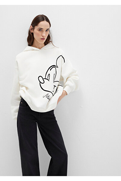 Mavi Mickey Mouse Baskılı Ekru Sweatshirt 1S10466-80194