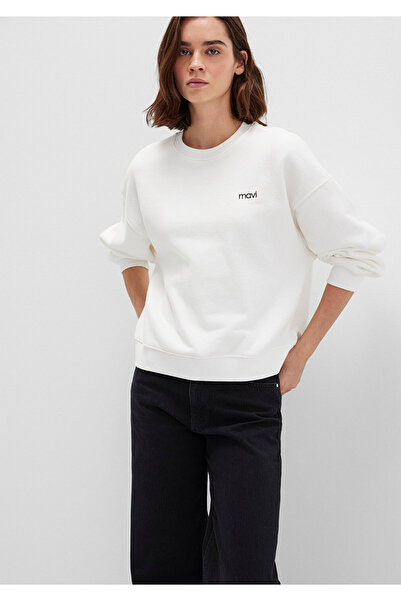 Mavi Logo Baskılı Ekru Sweatshirt 1S10490-70057