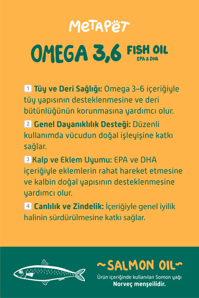 Metapet Kediler için Balık Yağı, Premium Norveç Somonu Yağı, Omega 3 ve 6, Yüksek EPA-DHA