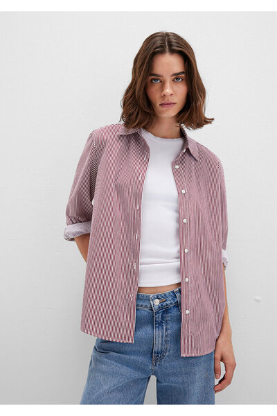 Mavi Çizgili Kırmızı Gömlek Regular Fit / Normal Kesim 1211199-90724