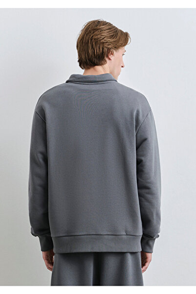 Mavi Logo Yarı Fermuarlı Gri Sweatshirt 0S10465-80776
