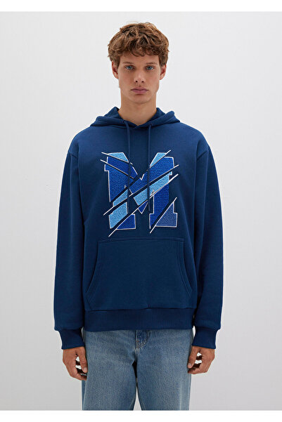 Mavi M Logo Baskılı Kapüşonlu Lacivert Sweatshirt 0S10106-89353