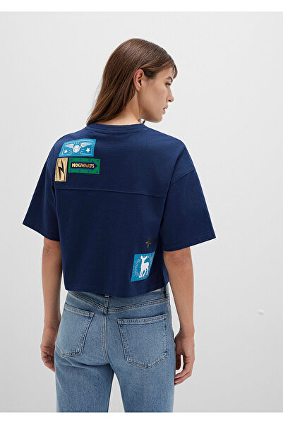 Mavi Hogwarts Baskılı Lacivert Tişört Boxy Fit 1613674-70488