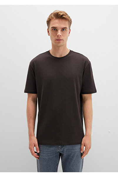 Mavi Bisiklet Yaka Kahverengi Basic Tişört Loose Fit / Bol Rahat Kesim 0611596-70219