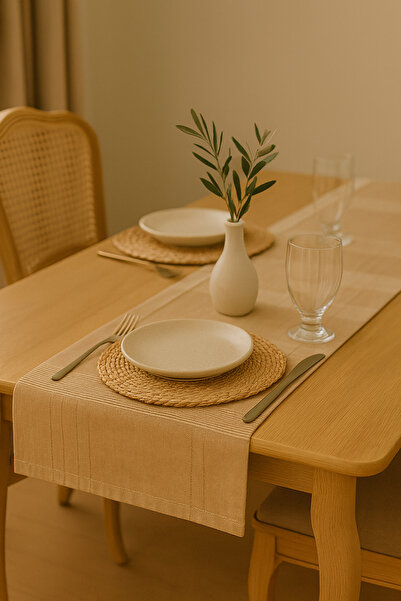 Limitless Jasmin Linen Brown Bohemian Stylish Tablecloth Runner 35X150 cm