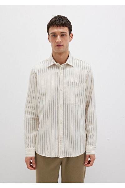 Mavi Çizgili Bej Gömlek Regular Fit / Normal Kesim 0211702-90923
