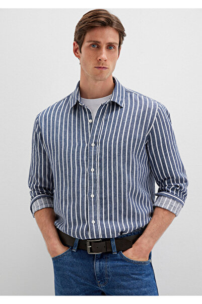 Mavi Çizgili Lacivert Gömlek Slim Fit / Dar Kesim 0211698-90917