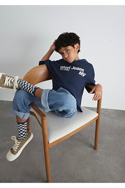 Mavi Jeans Basklı Kapüşonlu Lacivert Sweatshirt 6S10141-82318