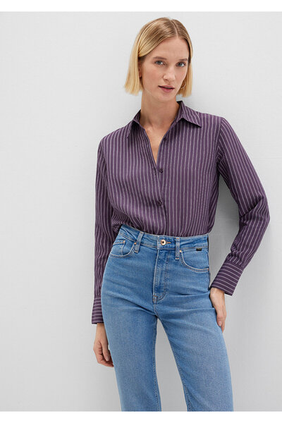 Mavi Tencel TM Liyosel Karışımlı Çizgili Mor Gömlek Regular Fit / Normal Kesim 1211374-91373