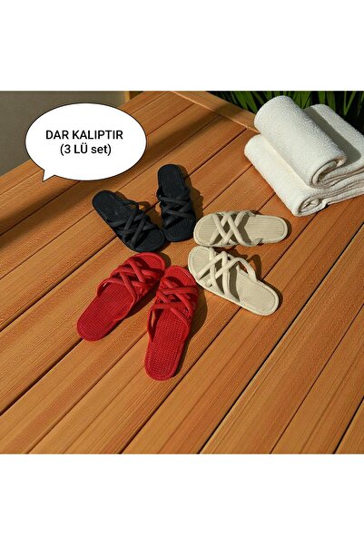 MİRAYPAZARLAMA Women's (3-piece set) slipper with non-slip sole for summer, h...