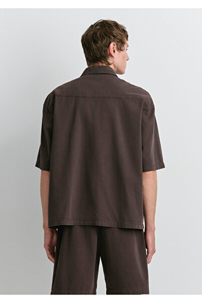 Mavi Kahverengi Keten Gömlek Oversize / Geniş Kesim 0211559-86683