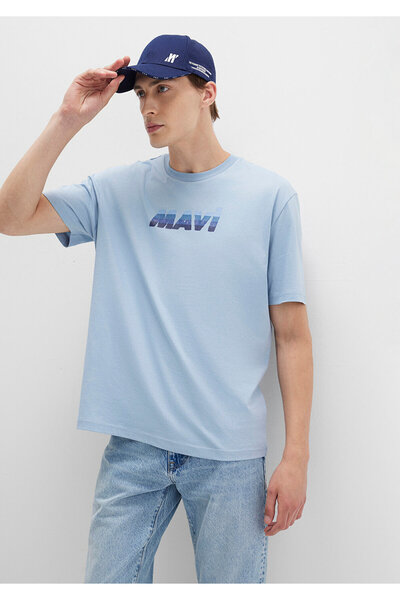 Mavi Baskılı Tişört Loose Fit / Bol Rahat Kesim 0612904-80796