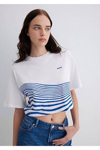 Mavi Τυπωμένο λευκό μπλουζάκι Crop / Short Cut 1613434-620