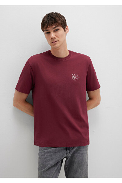 Mavi MJ Logo Baskılı Bordo Tişört Loose Fit / Bol Rahat Kesim 0612839-70394