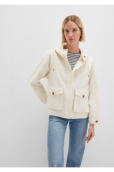 Mavi Kapüşonlu Ekru Ceket Oversize / Geniş Kesim 1110625-89513