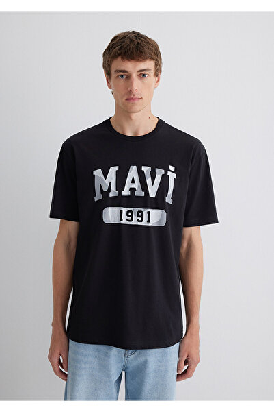 Mavi 1991 Baskılı Siyah Tişört Loose Fit / Bol Rahat Kesim 0612573-900