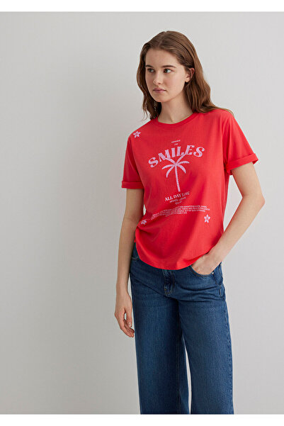 Mavi Baskılı Kırmızı Tişört Regular Fit / Normal Kesim 1613164-71083