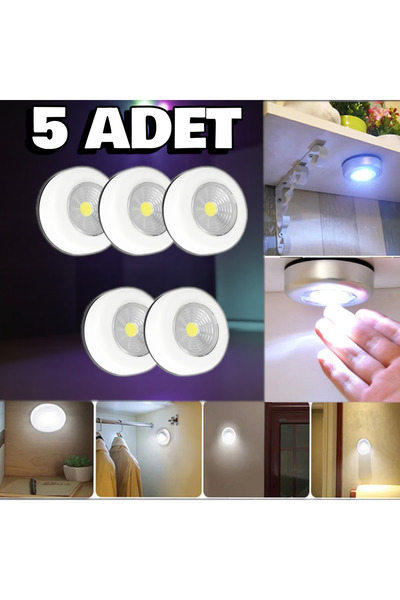 nelerbulurum 5 ADET PİLLİ 60 LÜMEN 0.5 WATT KENDİNDEN YAPIŞKANLI PİLLİ LED AYDINLATMA IŞIK LAMBA AMPUL