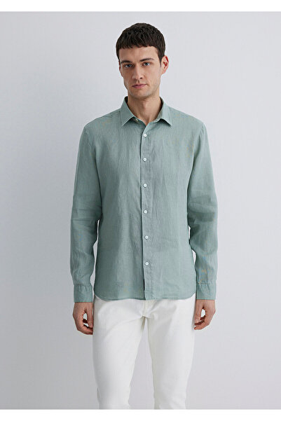 Mavi Yeşil Keten Gömlek Slim Fit / Dar Kesim 0211466-70113